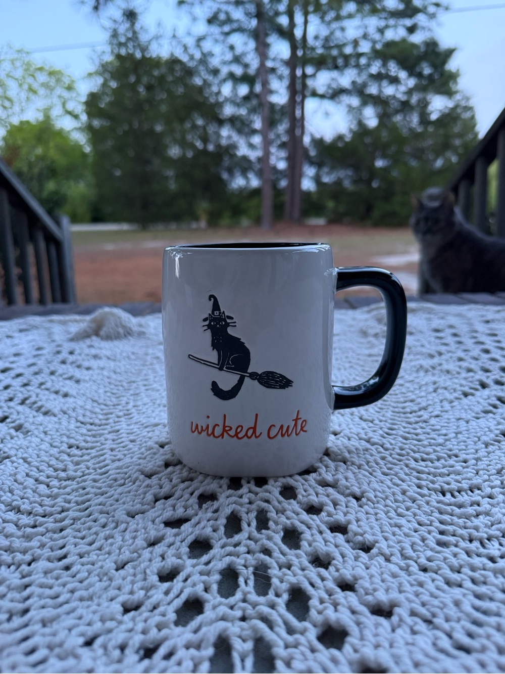 Rae Dunn Black and White 'Wicked Cute' Cat Witch Mug
